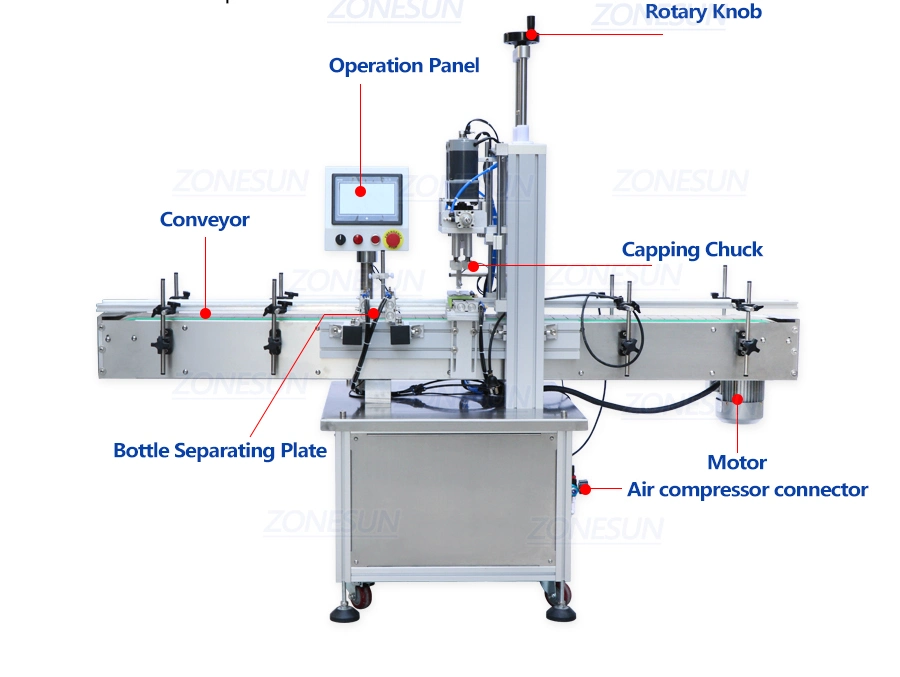 Zonesun Pneumatic Plastic Square Round Glass Bottles Hand Sanitizer Screw Automatic Bottle Capping Machine